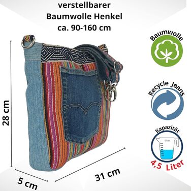 Sunsa Women's Bags Crossbody Bag Handbag Canvas & Jeans. Large Boho Crossbody Bag/Handbag Shoulder Bag, Gift Ideas for Women/Girls Sustainable Products (Colorful/Pink)