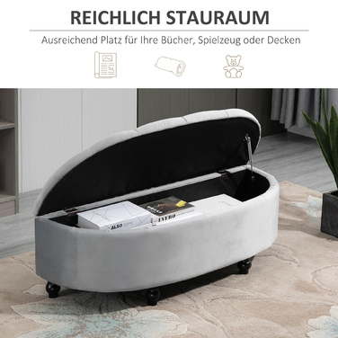 HOMCOM Storage Bench Storage Ottoman Storage Box Footrest Velvet-Touch Rubberwood Grey Bedroom | Aosom