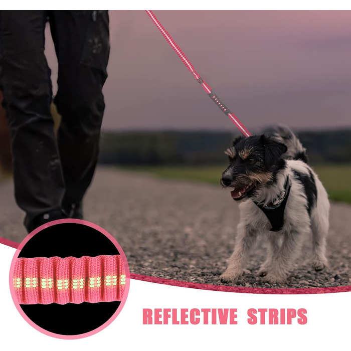 Міцна тактична повідка для собак Raiput Bungee з алюмінієвим карабіном, 1.2-1.8 м, для середніх собак, з функцією запобігання потягуванню, світловідбиваюча, амортизуюча, з кріпленням для автомобільного ременя безпеки