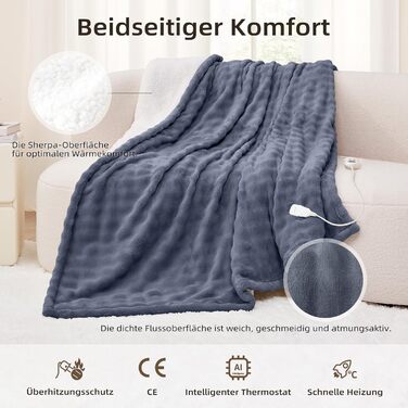 Електрична ковдра BWARM HOME 130x180 см з автовимкненням, 9 режимів нагріву, таймер на 10 годин та захистом від перегріву. Ковдра для сну та відпочинку (темно-сірий)