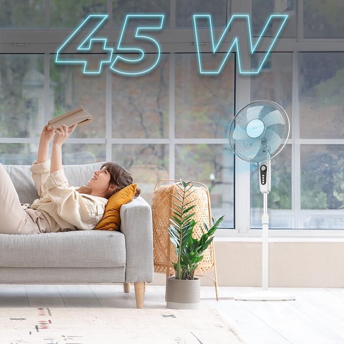 Вентилятор підлоговий Cecotec EnergySilence 515 MaxFlow White 40 см, 45 Вт, 3 швидкості, з коливанням та таймером