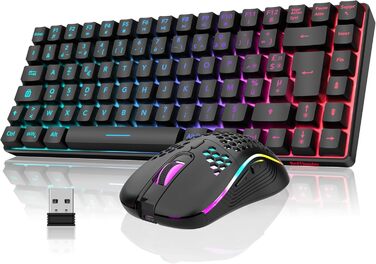 RedThunder K84 Combo: Бездротова клавіатура та миша USB, AZERTY (французька), 75% TKL, 3200 DPI (чорний)