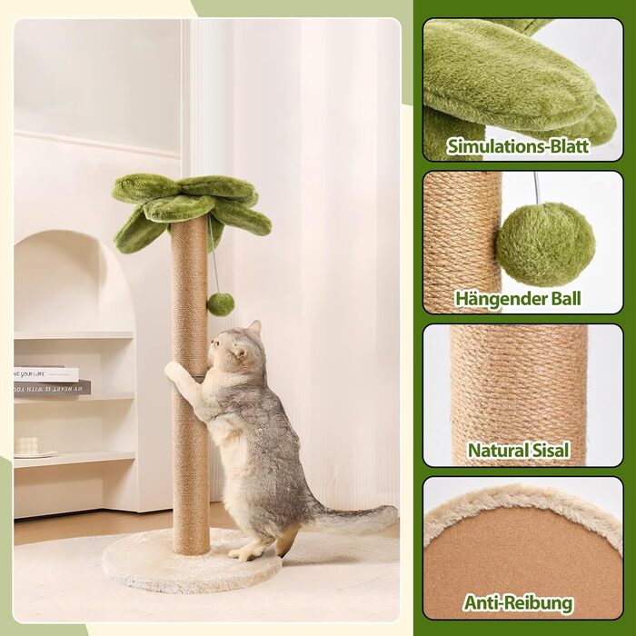 Cat Scratch Post, 86cm High Scratching Column with Hanging Ball, Natural Sisal Rope Scratch Tree for Large Cats and Kittens