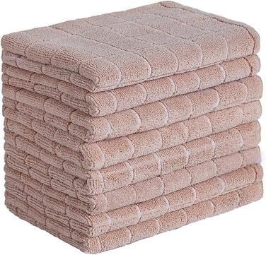 HYER KITCHEN Microfiber Dishcloths – Soft, Super Absorbent, and Lint-Free Kitchen Towels – 8 Pack (Lattice Designed Camel Colors) – 66 x 45 cm (Camel)