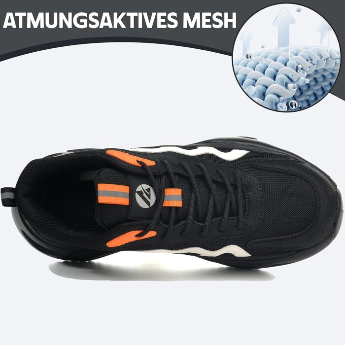 Черевики робочі чоловічі/жіночі. Легкі спортивні захисні черевики з металевим підноском. Дихаючі, неслизькі. Розміри EU 37-46 (40 EU, чорний)