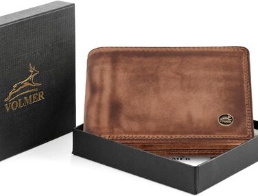 Чоловічий гаманець Volmer Leder з RFID-захистом, антикварний коричневий, місткий (9+4 картки)