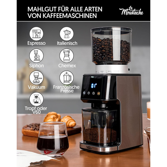 Електрична кавомолка та подрібнювач спецій La Moustache GrindMaster Silver BD-CG018, 165W, нержавіюча сталь, 350г