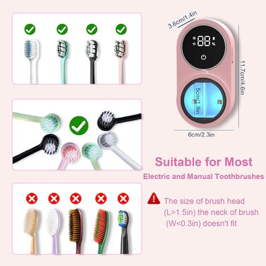 Biodzzs Wall-Mounted Toothbrush Holder and Cleaner, Smart Light Cleaning and Fan Drying, Automatic Rotating Cover, Toothbrush Case with Digital Screen, Portable, Blue (03 Pink)