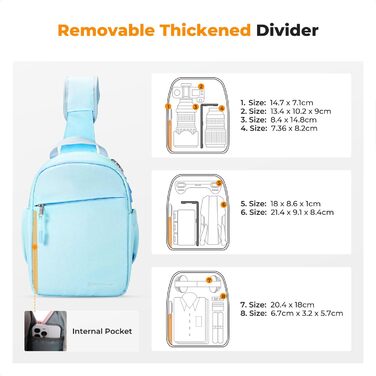 Сумка для камери K&F Concept, сумка-переноска на плечі, фоторюкзак, маленький, водонепроникний, регульований плечовий ремінь, рюкзак для DSLR/SLR камери, об'єктив, 5 літрів, блакитний