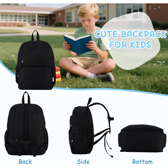Дитячий рюкзак RAVUO для дівчаток та хлопчиків, шкільний рюкзак з нагрудним ременем, рюкзак для дітей 3-8 років (Чорний)