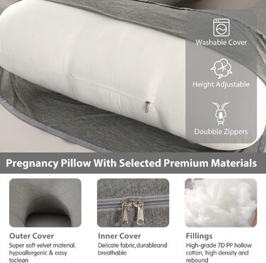 Подушка для вагітних Elover U-подібної форми, 144 см, знімний чохол, охолоджуючий матеріал, підтримка для вагітних