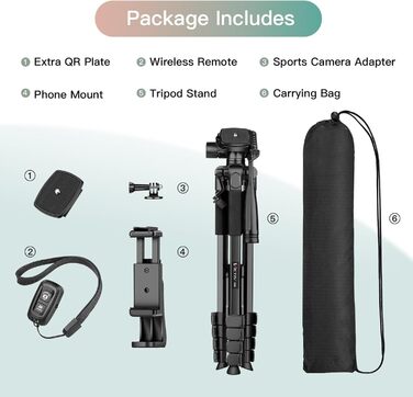 Штатив для камери та смартфона Victiv P50R, 172 см, алюміній, 3-секційний, для DSLR, Canon, Nikon, Sony, iPhone, Android