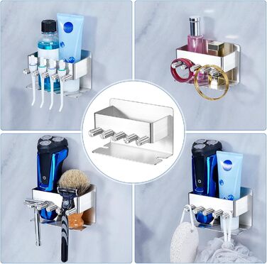 Тримач для зубних щіток GGQ настінний, для електричної зубної щітки, без свердління, самоклеючий, з підставкою для зубної пасти (срібний)