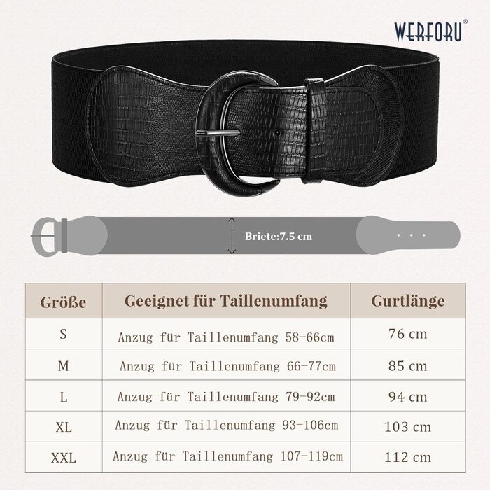 Жіночий широкий еластичний ремінь WERFORU для суконь та костюмів, чорний, обхват талії 94-107 см