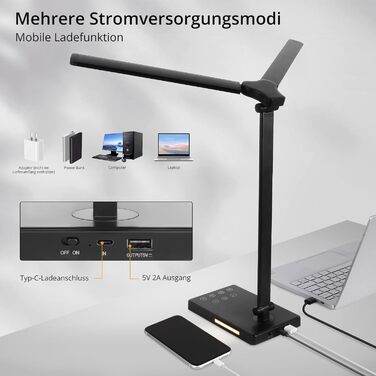 iVict LED лампа для столу з регульованими Swing Arms, 5 режимів, сенсорне керування, таймер, USB-порт, пам'ять, для дітей, білий колір