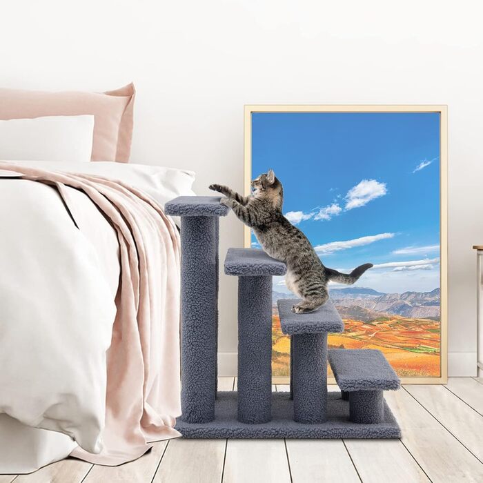 Сходинка для тварин GOPLUS: дерев'яна драбина-сходинка для котів та собак, котячий будиночок, кігтеточка, сірий колір