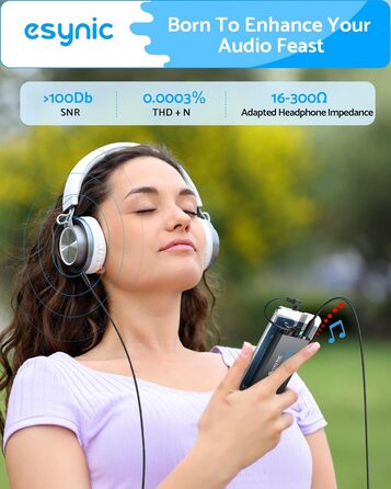 eSynic Професійний підсилювач навушників з підсиленням басів, 16-300 Ом, портативний, 3.5mm, для MP3, MP4, телефонів, комп'ютерів