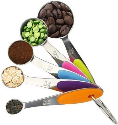 Набір мірних ложок Xingxinrong з нержавіючої сталі (5 ложок) з силіконовою ручкою, з гравіюванням шкали (US та міжнародна)