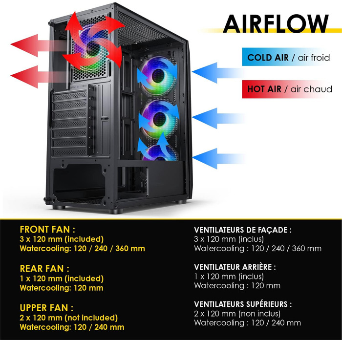 Корпус ПК EMPIRE GAMING Diamond для геймерів, ARGB, середній, ATX, з фасадом з алмазного плексигласу та скляною бічною панеллю, 4 вентилятори 120 мм RGB, (Ruby B)
