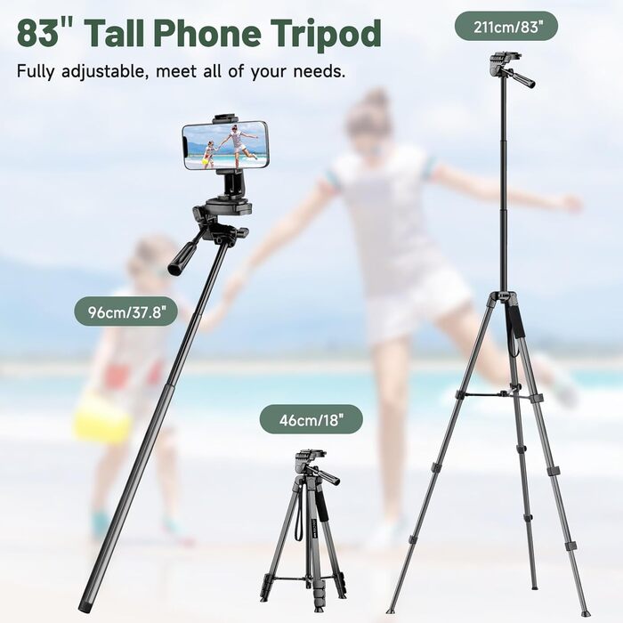 Штатив для камери JOILCAN 210.8 см, чорний: для фото та відеозйомки з DSLR, смартфонів та селфі-палиць