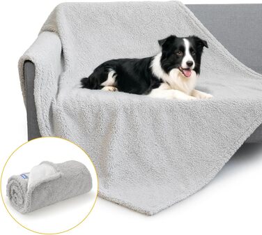 Водонепроникний килимок для собак, 152x127 см - двосторонній, м'який, теплий. Підходить для великих собак та котів. Захищає підлогу, ліжко, диван та автокрісло. Сірий.