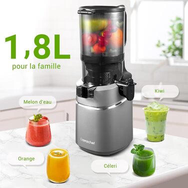 AMZCHEF 250W Automatic All-in-One Juicer, 135MM Opening and 1.8L Juicer for Vegetables and Fruit, Slow Juicer Winner with Triple Filter - Grey