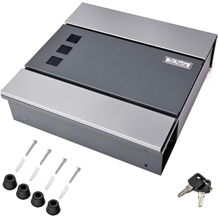 Поштовий ящик Verda з газетницею, нержавіюча сталь, антрацит, 37x37x11 см - дизайнерський вуличний ящик з вікном, ключами та табличкою для імен