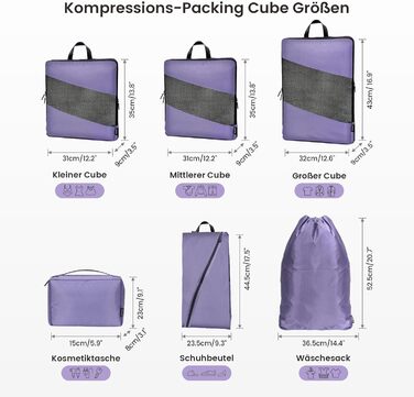 Органайзери для валізи компресійні, набір 6 шт. (Ельфенбайн, фіолетові) - Куби для пакування, компресійні пакети для подорожей
