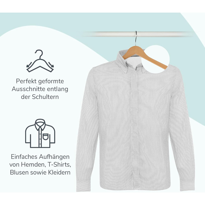 Набір дерев'яних вішалок ACTIVE SOUL (20 шт.) з вирізами для одягу та перемичкою для штанів, 360° обертання, для костюмів, сорочок, блузок та штанів