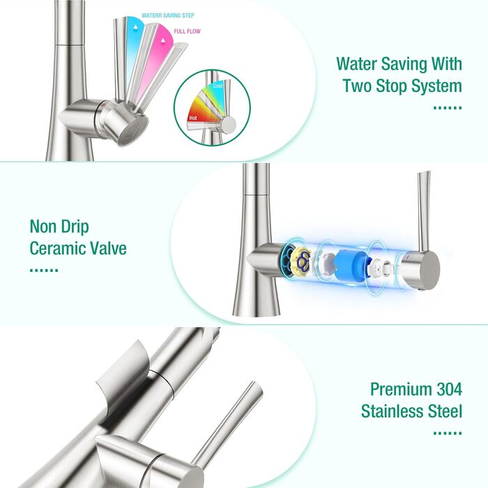 Кран кухонний CREA з 3 функціями: душ, висувна лійка, поворотний вилив, чорний, нержавіюча сталь