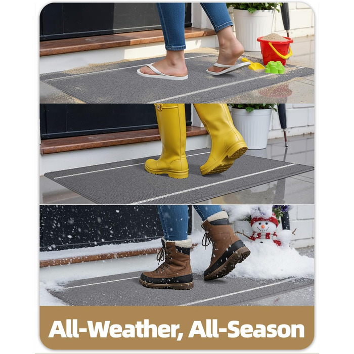 Килимок для дому та вулиці 43.5 x 75 см, сірий. Не слизький, стійкий до погодних умов, легко миється. Підходить для входу, собак, саду.