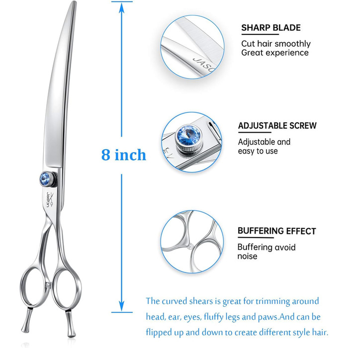 Професійна вигнута ножиця для грумінгу собак від JASON, 8 дюймів, з японської сталі 440C, для собак та котів