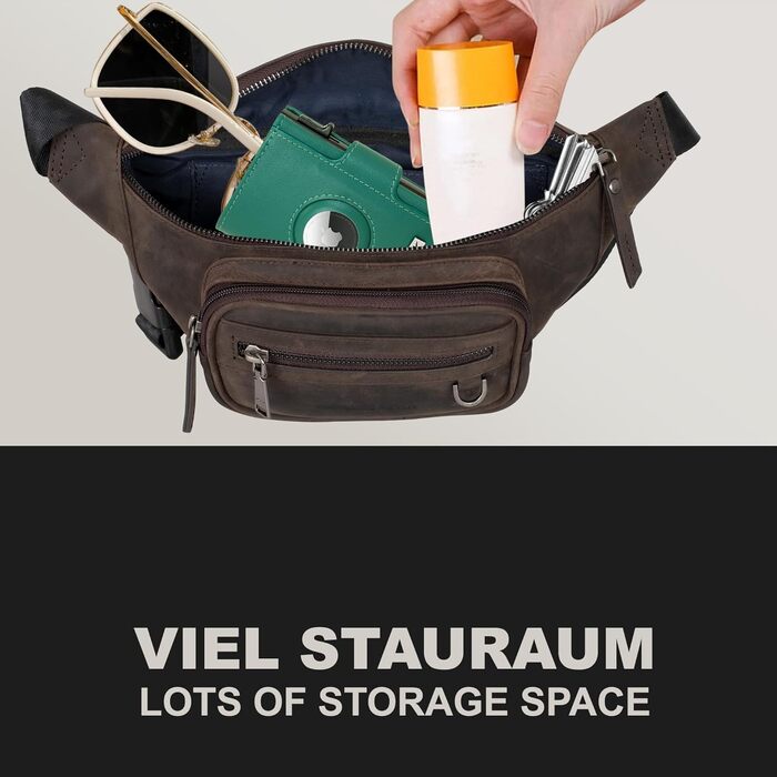 Чоловіча поясна/животна сумка Marc Peter® Varadero з натуральної шкіри Наппа | Перехресна сумка на пояс для чоловіків та жінок | Сумка на пояс з можливістю зміни ремінця (Кольори: Кольору вугілля, Мисливський)