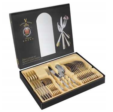 Золотий набір столових приборів у грецькому стилі, 24 предмети, обідній сервіз на 6 осіб у подарунковій коробці