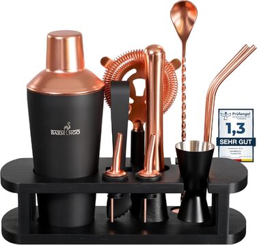 BARMINGO Stainless Steel Cocktail Set - 11 Piece Bar Set with Stand & Accessories | Cocktail Shaker Set | Bartender Set | Cocktail Mixing Set | Gift Set