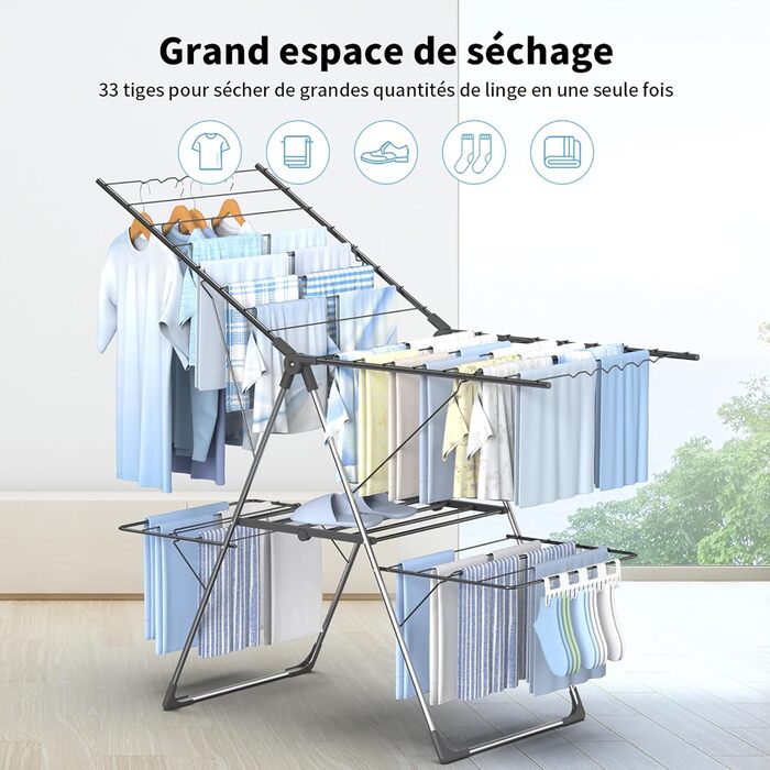 Сушарка для білизни Innotic - розкладна, портативна, з 4 крилами, регульована по висоті (сірий)