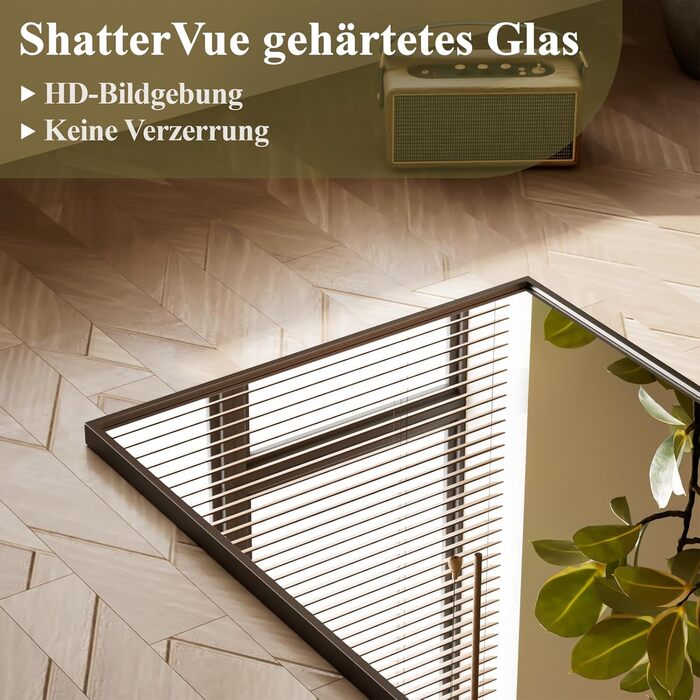 Дзеркало настінне прямокутне BEAUTYPEAK 81x61 см з металевим каркасом, безпечне, для ванної, спальні, вітальні (Чорний)