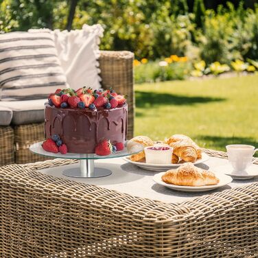 Тортниця Relaxdays з підставкою, Ø 30 см, для сервірування, поворотна, скло та нержавіюча сталь, прозора/срібна