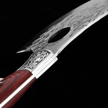 Японський ніж Doklasu для обробки м'яса, ручної роботи, Full Tang, сталь 5Cr15MoV, з червоним дерев'яним руків'ям та піхвою (10 см, стиль Ulu)