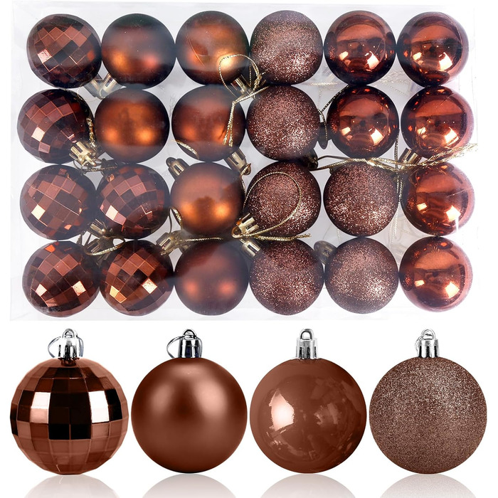 24 штуки новорічні кулі 4 см, коричневі, для ялинки, пластикові, неб'ючі, декор
