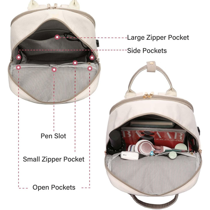 LOVEVOOK Рюкзак для жінок, 17 дюймів, рюкзак для школи, рюкзак для підліток з відділенням для ноутбука, водонепроникний рюкзак для подорожей, роботи, навчання, Khaki Beige, 17.3 дюймів