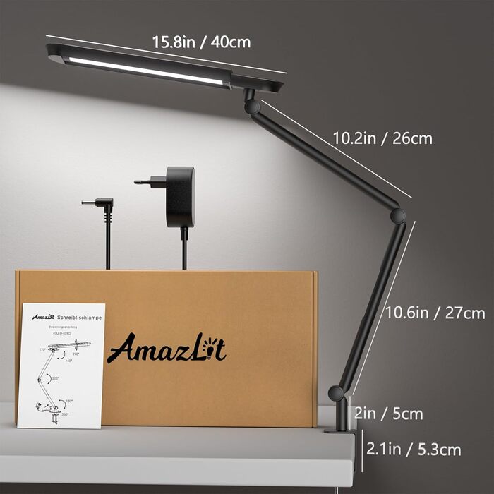 LED лампа настільна з кліпсою, 18W, 1100 люменів, регульована, для офісу та дому, без відблисків, захист очей, білий (чорний)