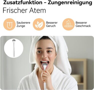 Електрична звукова зубна щітка JTF з очищувачем язика, 8 насадок, 5 режимів, функція пам'яті, таймер 2 хв, IPX7, швидка зарядка (3 год), для дорослих (блакитна), з додаванням алмазного порошку