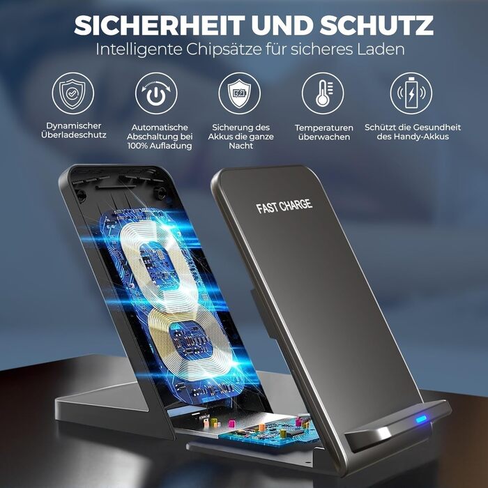 Бездротовий зарядний стан для iPhone, Samsung, Google Pixel (15W, Qi, чорний)