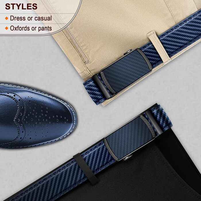 Чоловічий шкіряний ремінь BULLIANT з автоматичною застібкою-ра́тче́м, ширина 35 мм, регульований розмір, колір: темно-синій