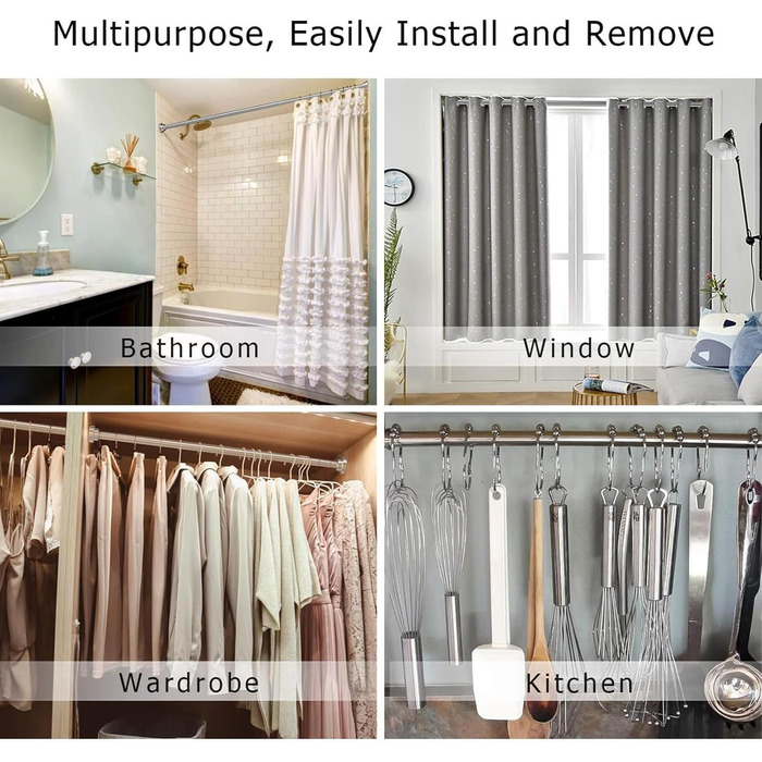 Штанга для душу Siler без свердління, розтягувана, з нержавіючої сталі, 48-200 см (Срібло)