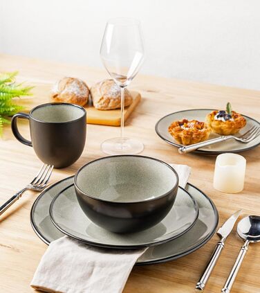 Набір посуду з каменю GBhome на 6 осіб (18 предметів), ручна робота, реактивна глазур, мікрохвильова та посудомийна машини, набір тарілок та мисок Desret Salbei