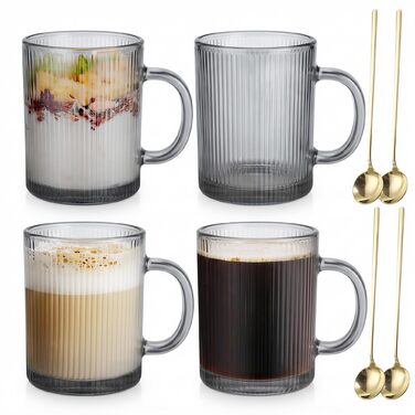 Набір кавових чашок 4 шт. 350 мл для капучино, лате макіато з ложками (сірий)