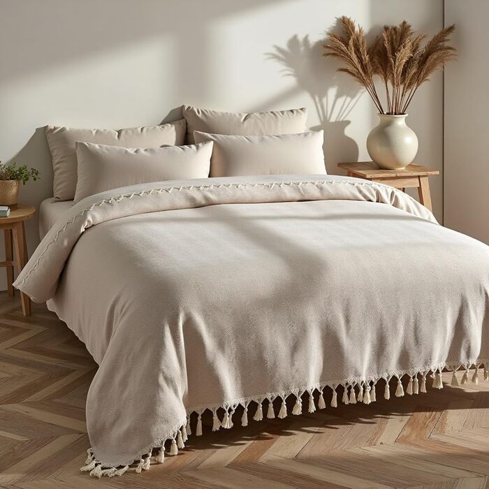 Покривало BOHORIA Tulum XXL 220x240 см, 100% бавовна, Oeko-Tex, двостороннє, для ліжка та дивана, з візерунком, сепія