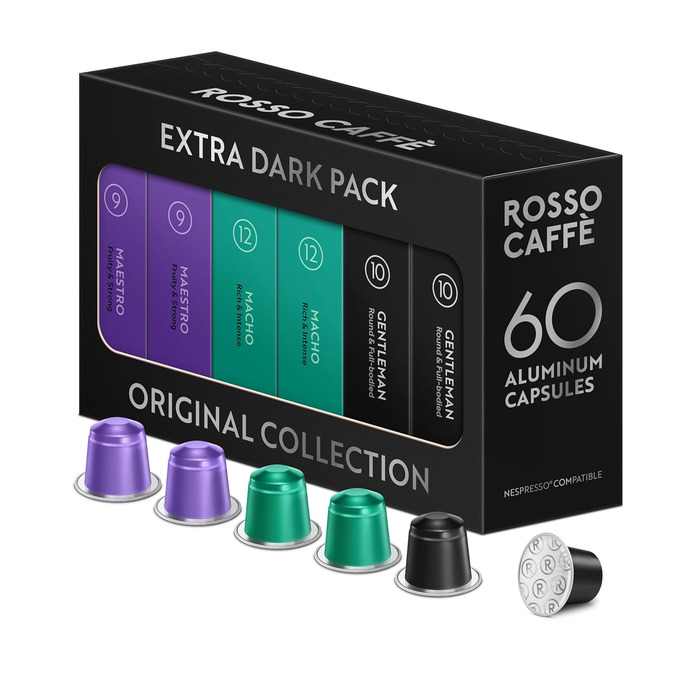 Кава ROSSO CAFFÈ Nespresso капсули 120 шт. 'Extra Dark': 3 преміум-суміші, сумісні з Nespresso